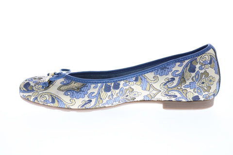 Earth Inc. Alina Metallic Pri Womens Blue Canvas Slip On Ballet Flats Shoes
