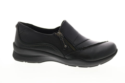 Earth Inc. Anise Slip On Womens Black Leather Zipper Loafer Flats Shoes