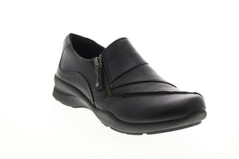 Earth Inc. Anise Slip On Womens Black Leather Zipper Loafer Flats Shoes