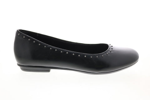 Earth Inc. Studded Anthem Womens Black Wide Leather Ballet Flats Shoes