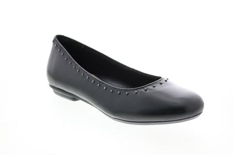 Earth Inc. Studded Anthem Womens Black Wide Leather Ballet Flats Shoes