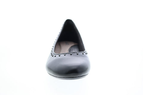 Earth Inc. Studded Anthem Womens Black Wide Leather Ballet Flats Shoes