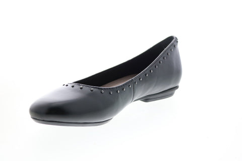 Earth Inc. Studded Anthem Womens Black Leather Slip On Ballet Flats Shoes