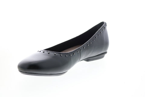 Earth Inc. Studded Anthem Womens Black Wide Leather Ballet Flats Shoes