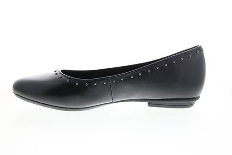 Earth Inc. Studded Anthem Womens Black Leather Slip On Ballet Flats Shoes