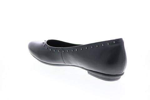 Earth Inc. Studded Anthem Womens Black Wide Leather Ballet Flats Shoes