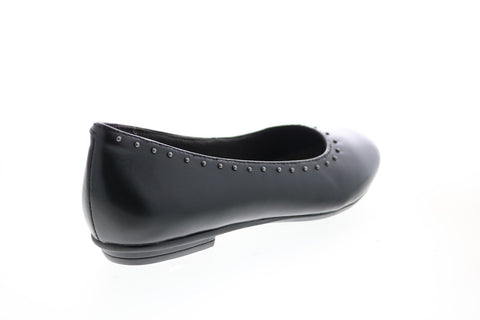 Earth Inc. Studded Anthem Womens Black Wide Leather Ballet Flats Shoes