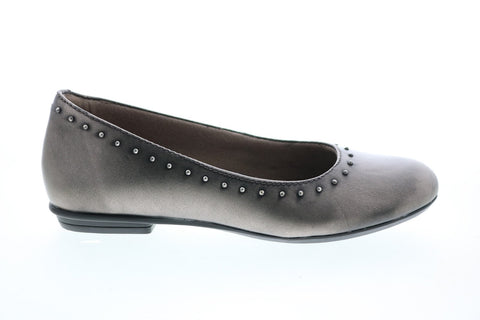 Earth Anthem Metallic Leather Womens Gray Slip On Ballet Flats Shoes