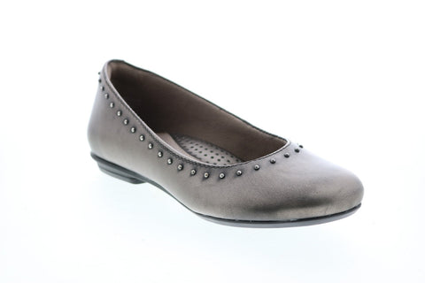 Earth Anthem Metallic Leather Womens Gray Slip On Ballet Flats Shoes