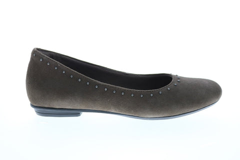 Earth Inc. Studded Anthem Flat Womens Gray Suede Slip On Ballet Flats Shoes