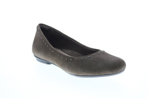Earth Inc. Studded Anthem Flat Womens Gray Suede Slip On Ballet Flats Shoes