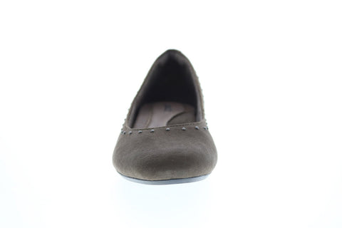 Earth Inc. Studded Anthem Flat Womens Gray Suede Slip On Ballet Flats Shoes