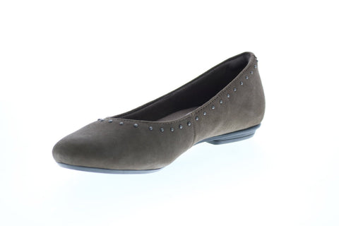 Earth Inc. Studded Anthem Flat Womens Gray Suede Slip On Ballet Flats Shoes