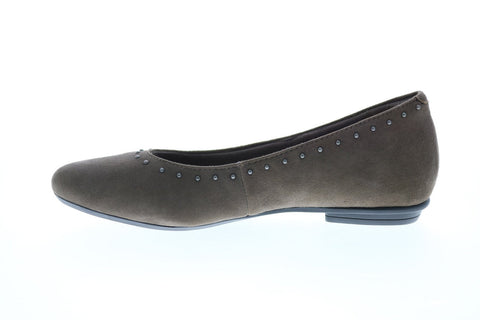 Earth Inc. Studded Anthem Flat Womens Gray Suede Slip On Ballet Flats Shoes