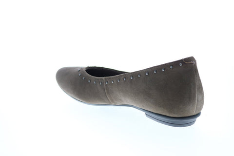 Earth Inc. Studded Anthem Flat Womens Gray Suede Slip On Ballet Flats Shoes