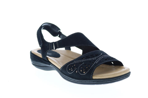 Earth Inc. Arbor Soft Buck Womens Black Nubuck Strap Slingback Sandals Shoes