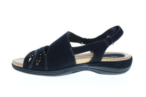 Earth Inc. Arbor Soft Buck Womens Black Nubuck Strap Slingback Sandals Shoes
