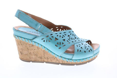 Earth Inc. Aries Leather Womens Blue Leather Strap Wedges Heels Shoes