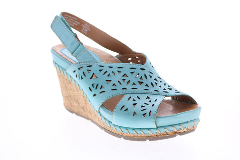 Earth Inc. Aries Leather Womens Blue Leather Strap Wedges Heels Shoes