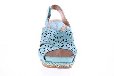 Earth Inc. Aries Leather Womens Blue Leather Strap Wedges Heels Shoes