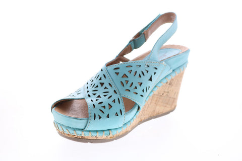 Earth Inc. Aries Leather Womens Blue Leather Strap Wedges Heels Shoes