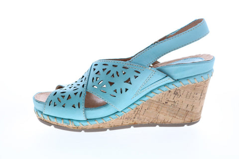 Earth Inc. Aries Leather Womens Blue Leather Strap Wedges Heels Shoes