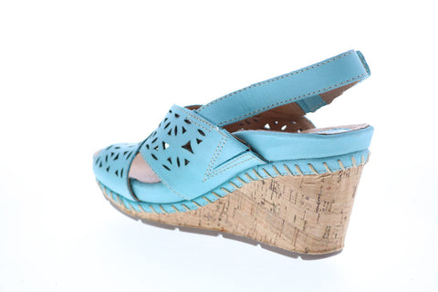 Earth Inc. Aries Leather Womens Blue Leather Strap Wedges Heels Shoes
