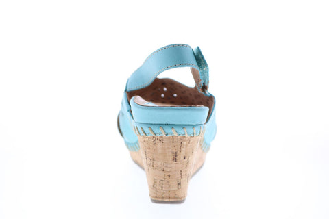 Earth Inc. Aries Leather Womens Blue Leather Strap Wedges Heels Shoes