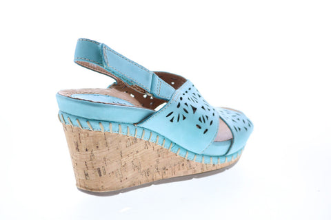 Earth Inc. Aries Leather Womens Blue Leather Strap Wedges Heels Shoes