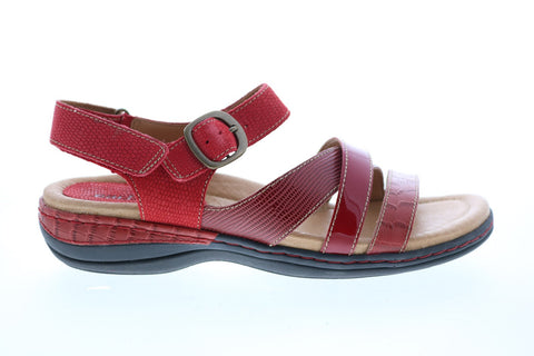 Earth Inc. Aster Croco Womens Red Leather Strap Slingback Sandals Shoes