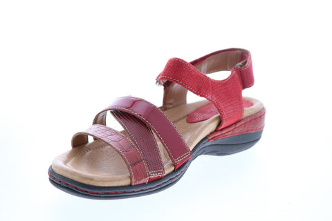 Earth Inc. Aster Croco Womens Red Leather Strap Slingback Sandals Shoes