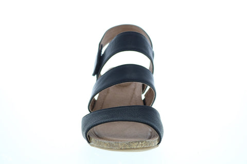 Me Too Tora 3 Strap Back Strap Wedge Womens Black Leather Wedges Heels Shoes