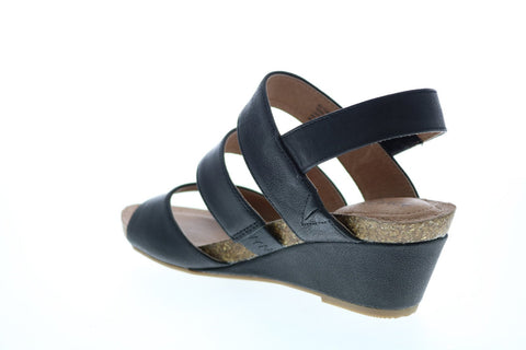 Me Too Tora 3 Strap Back Strap Wedge Womens Black Leather Wedges Heels Shoes