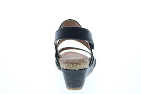 Me Too Tora 3 Strap Back Strap Wedge Womens Black Leather Wedges Heels Shoes