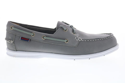 Sebago Litesides Two Eye B864059 Mens Gray Leather Lace Up Boat Shoes Loafers