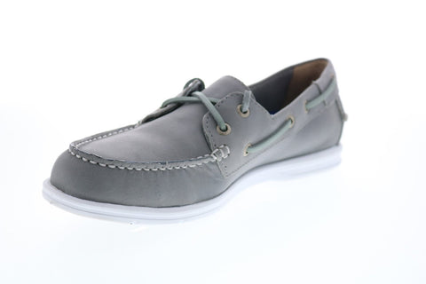 Sebago Litesides Two Eye B864059 Mens Gray Leather Lace Up Boat Shoes Loafers