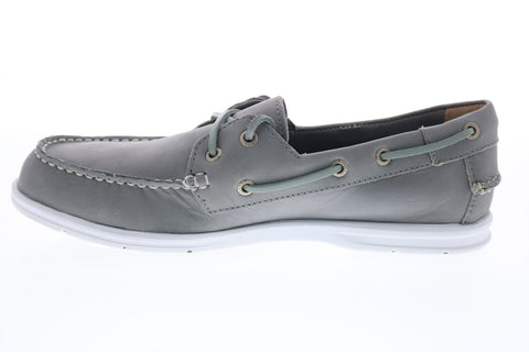 Sebago Litesides Two Eye B864059 Mens Gray Leather Lace Up Boat Shoes Loafers