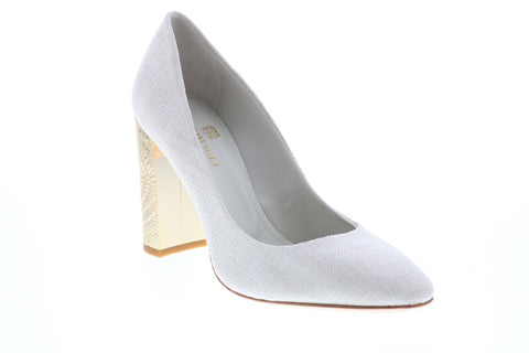 Bruno Magli Clara BM620394 Womens Beige Canvas Slip On Heels Pump Shoes