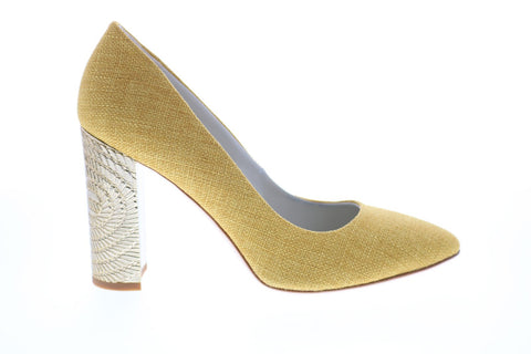 Bruno Magli Clara BM620394 Womens Yellow Canvas Slip On Heels Pump Shoes