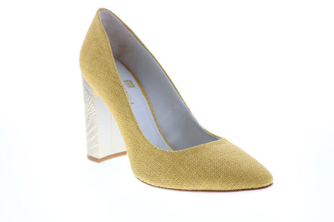 Bruno Magli Clara BM620394 Womens Yellow Canvas Slip On Heels Pump Shoes