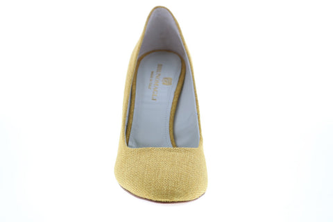 Bruno Magli Clara BM620394 Womens Yellow Canvas Slip On Heels Pump Shoes