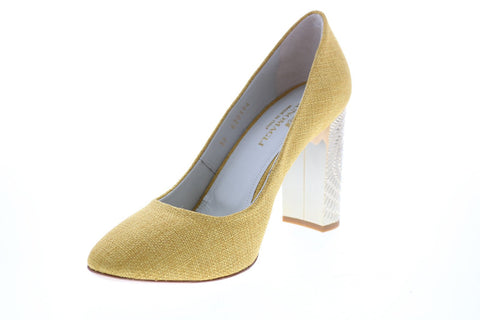 Bruno Magli Clara BM620394 Womens Yellow Canvas Slip On Heels Pump Shoes