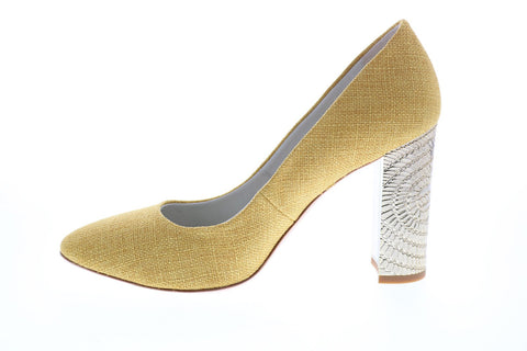 Bruno Magli Clara BM620394 Womens Yellow Canvas Slip On Heels Pump Shoes