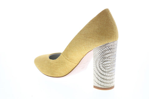 Bruno Magli Clara BM620394 Womens Yellow Canvas Slip On Heels Pump Shoes
