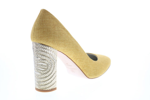 Bruno Magli Clara BM620394 Womens Yellow Canvas Slip On Heels Pump Shoes
