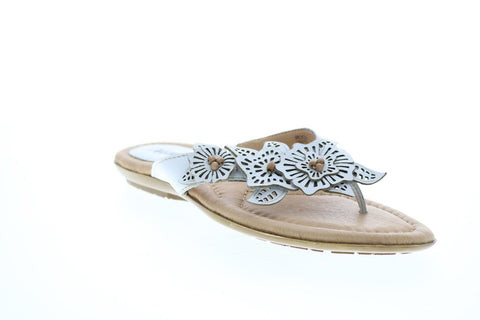 Earth Inc. Breeze Leather Womens White Leather Flip Flop Sandals Shoes