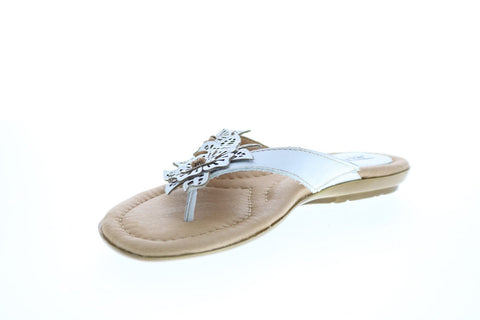 Earth Inc. Breeze Leather Womens White Leather Flip Flop Sandals Shoes
