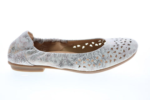 Earth Inc. Breeze Printed Leather Womens White Slip On Ballet Flats Shoes