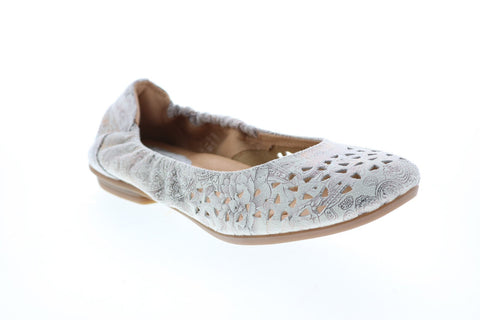 Earth Inc. Breeze Printed Leather Womens White Slip On Ballet Flats Shoes