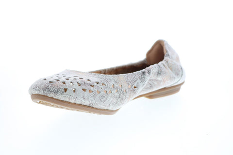 Earth Inc. Breeze Printed Leather Womens White Slip On Ballet Flats Shoes